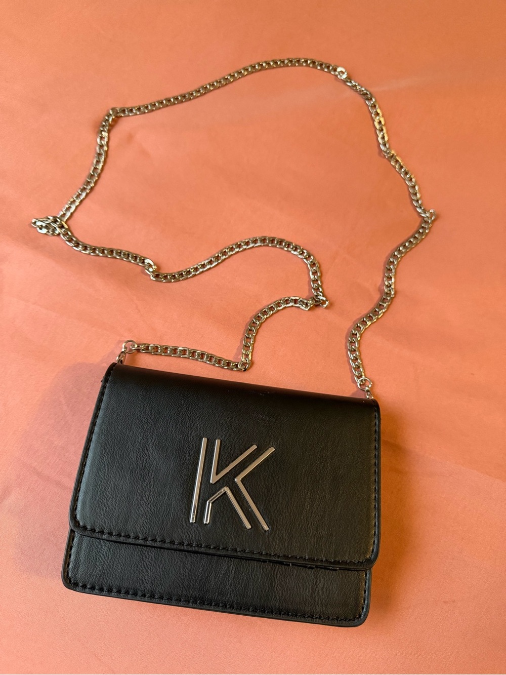 Kendall & Kylie Black Crossbody with Silver Chain and K Emblem